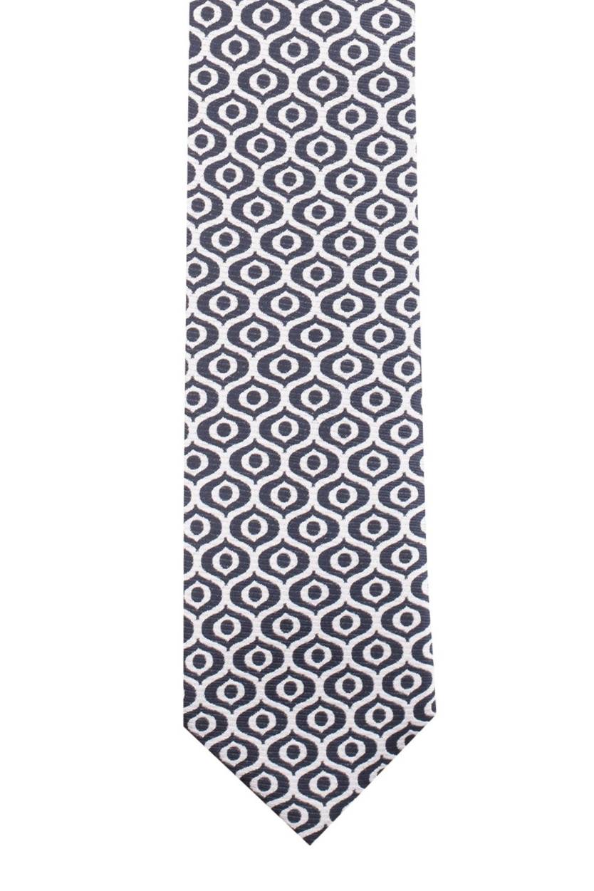 White with Blue Geometric Silk Necktie for Men