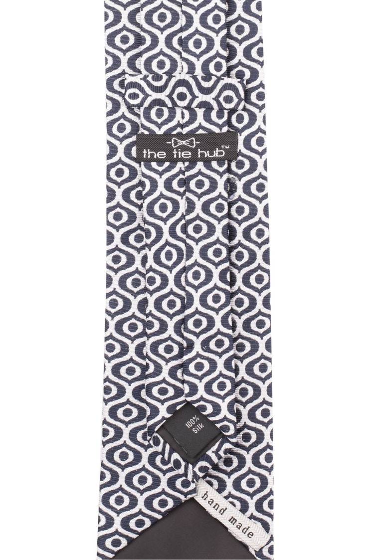 White with Blue Geometric Silk Necktie for Men