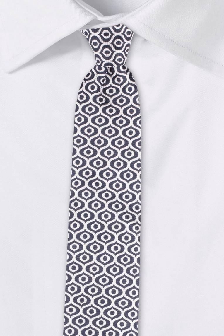White with Blue Geometric Silk Necktie for Men