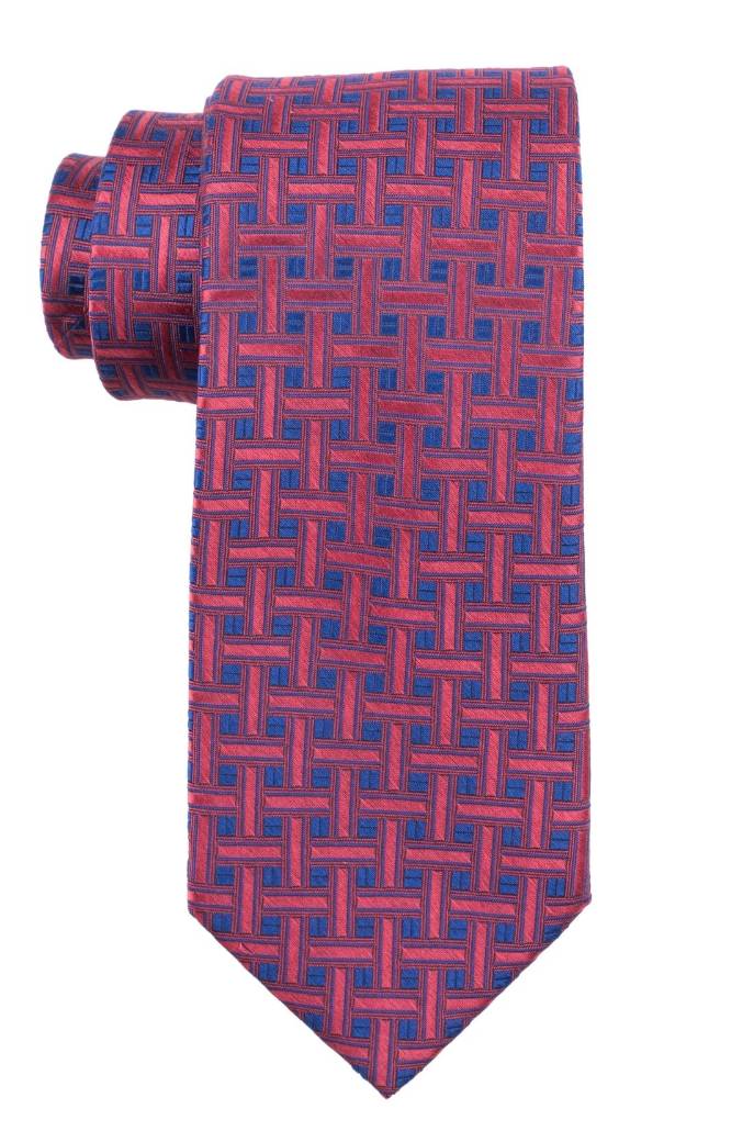 Pink with Blue Geometric Silk Necktie for Men