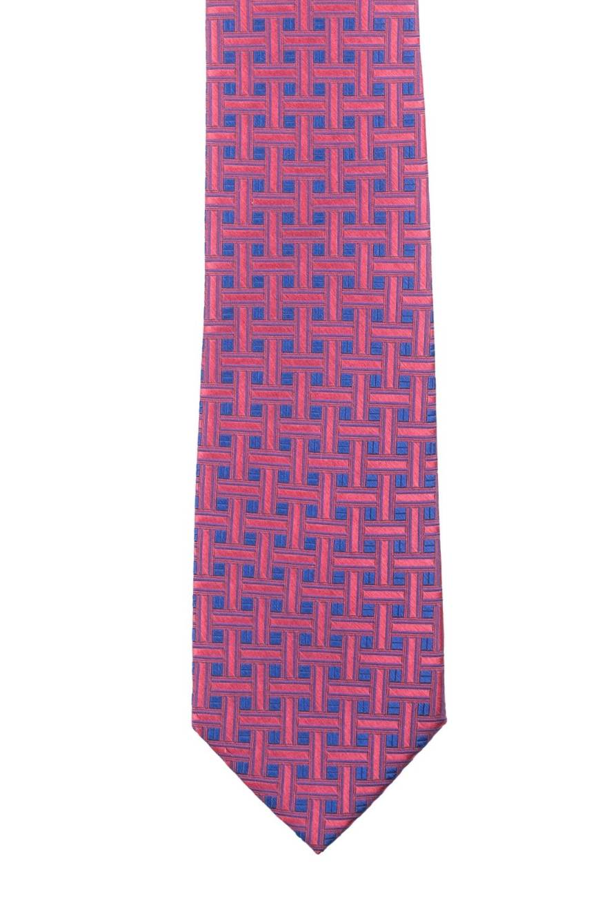 Pink with Blue Geometric Silk Necktie for Men