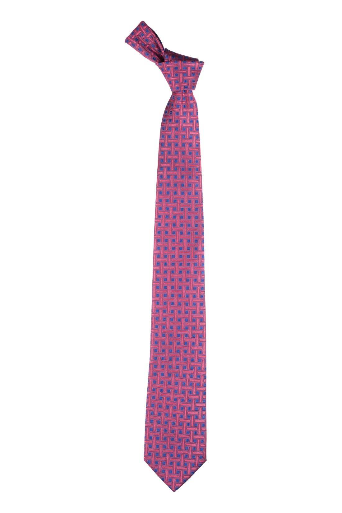 Pink with Blue Geometric Silk Necktie for Men
