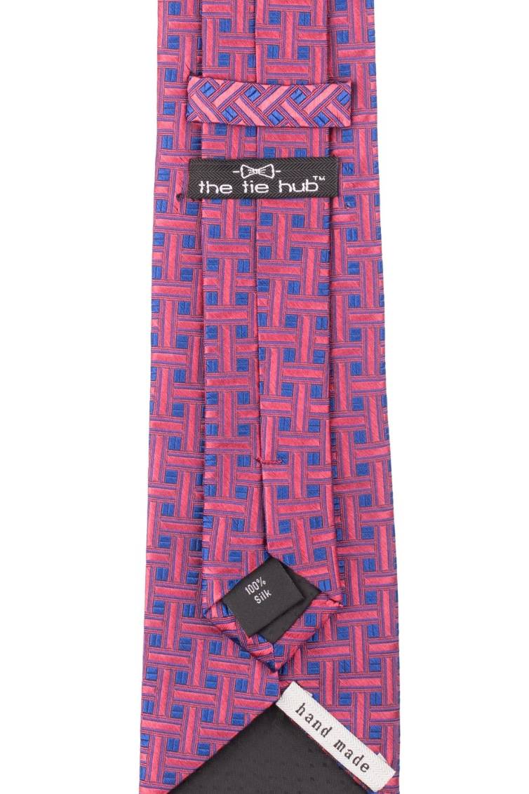 Pink with Blue Geometric Silk Necktie for Men