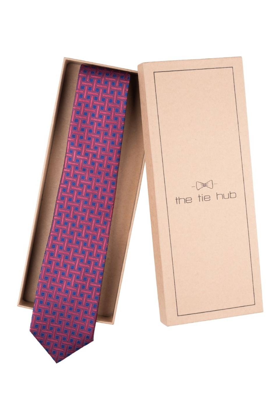 Pink with Blue Geometric Silk Necktie for Men