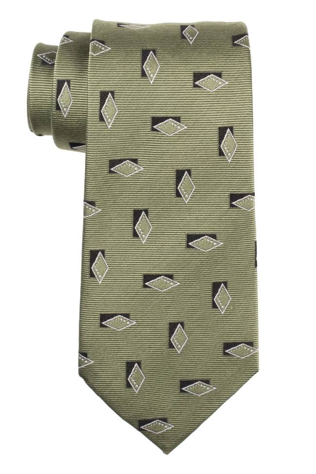 Green Geometric Silk Necktie for Men