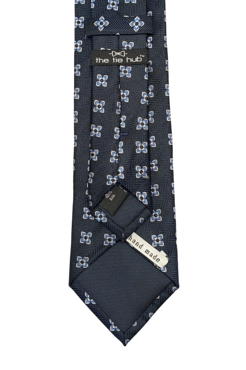 Navy Blue Geometric Silk Necktie for Men