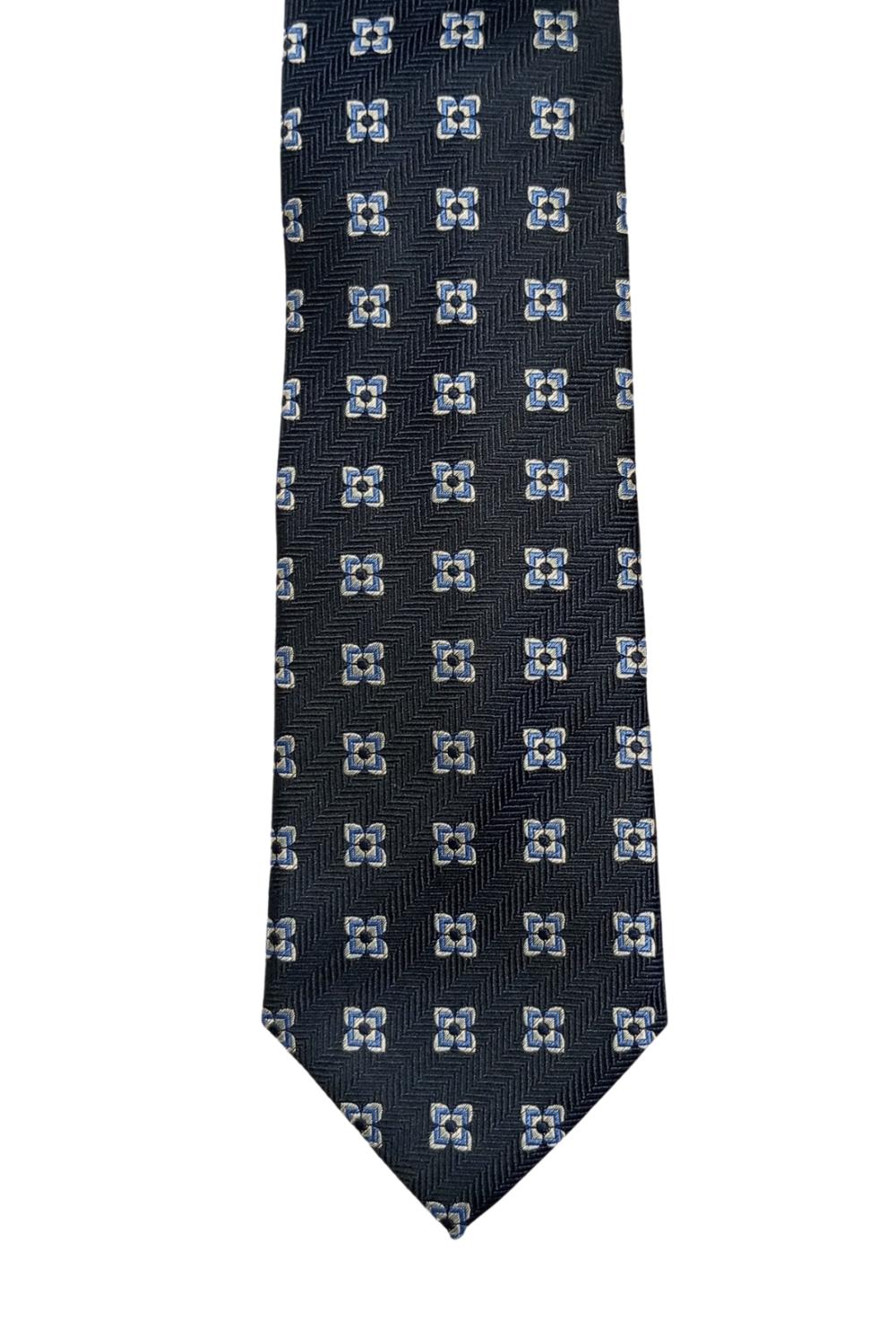 Navy Blue Geometric Silk Necktie for Men