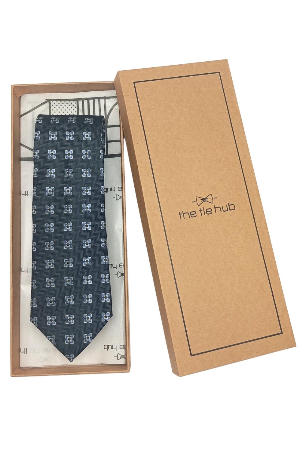 Navy Blue Geometric Silk Necktie for Men