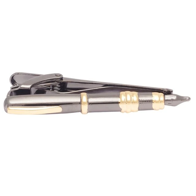 Fountain Pen Grey and Gold Tie Bar for Men