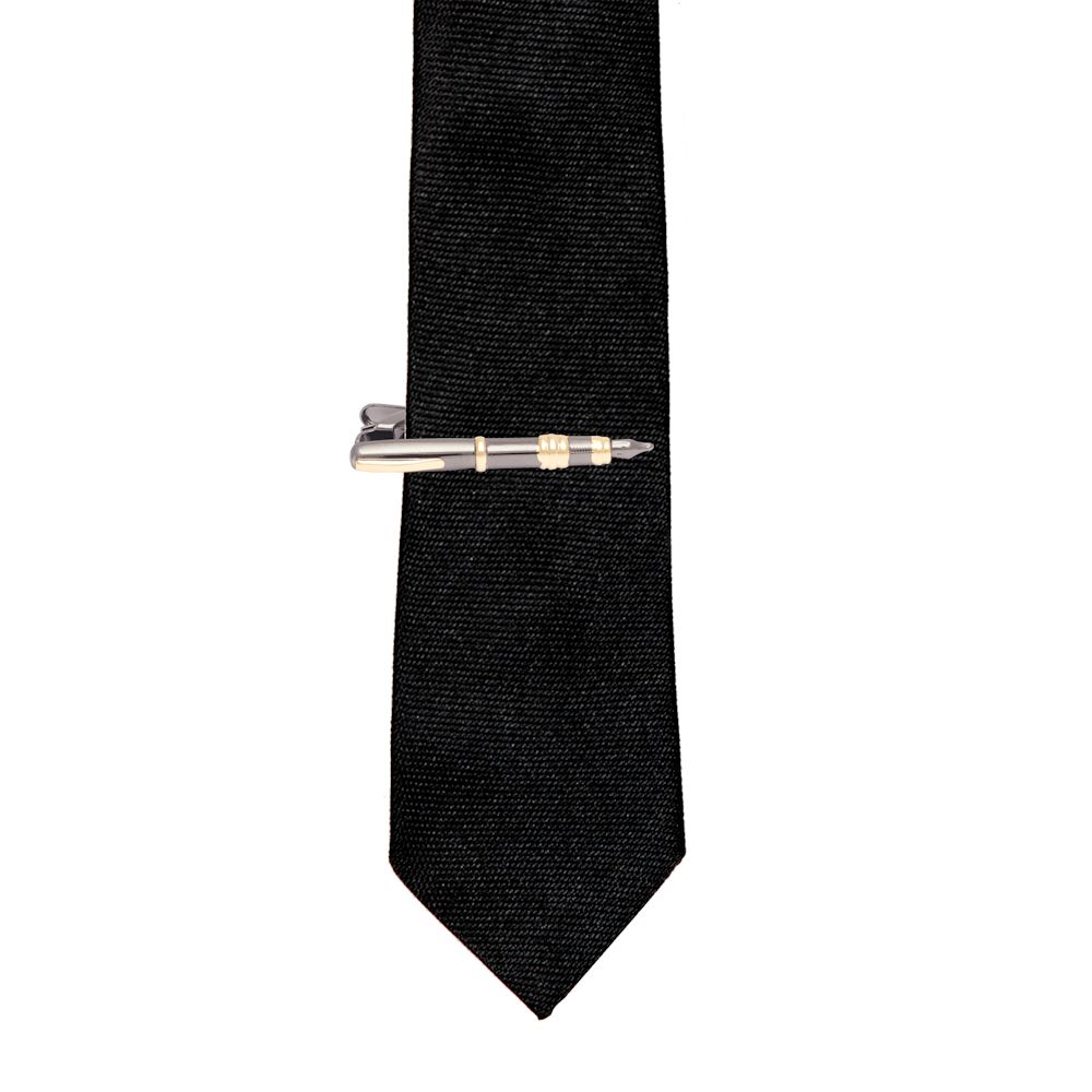 Fountain Pen Grey and Gold Tie Bar for Men
