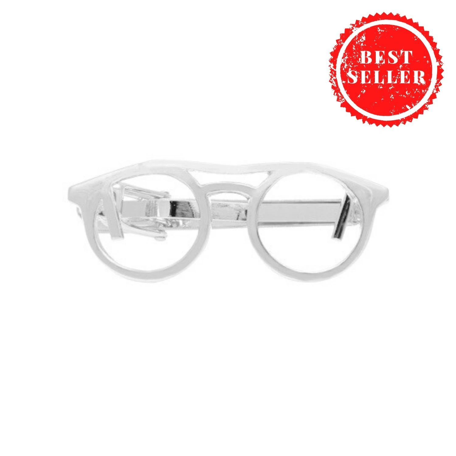 Round Spectacles Silver Tie Bar for Men