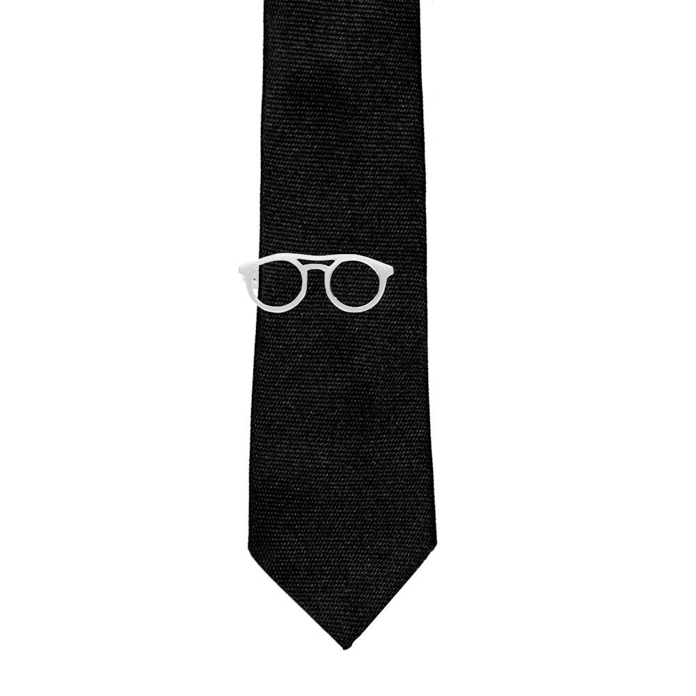 Round Spectacles Silver Tie Bar for Men