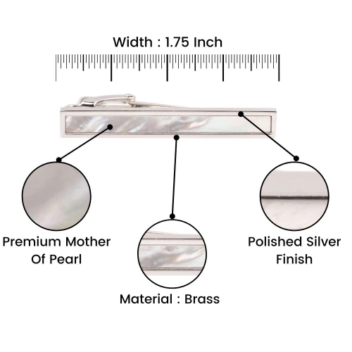 Classic Mother Of Pearl Silver Tie Bar for Men