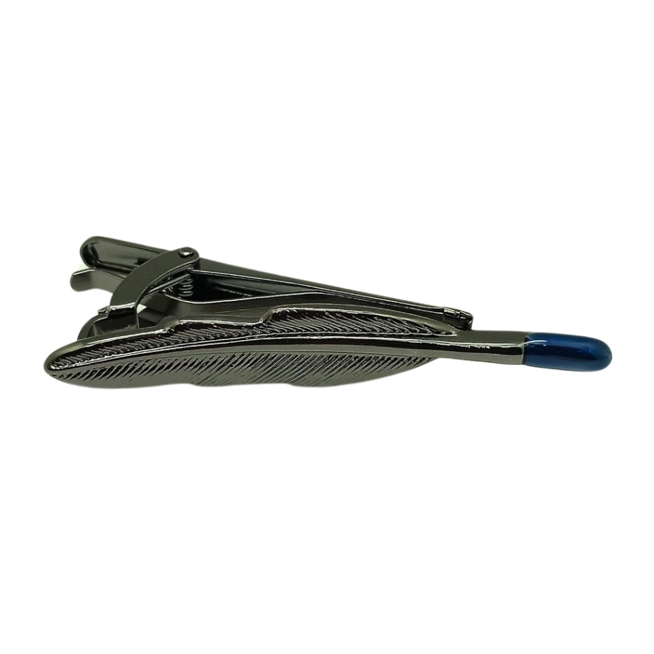 Feather Inspired Gunmetal Tie Clip with BlueTip for Men for Men