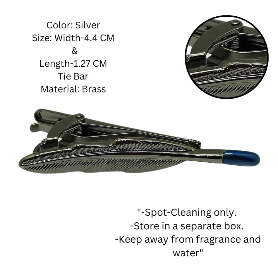 Feather Inspired Gunmetal Tie Clip with BlueTip for Men for Men
