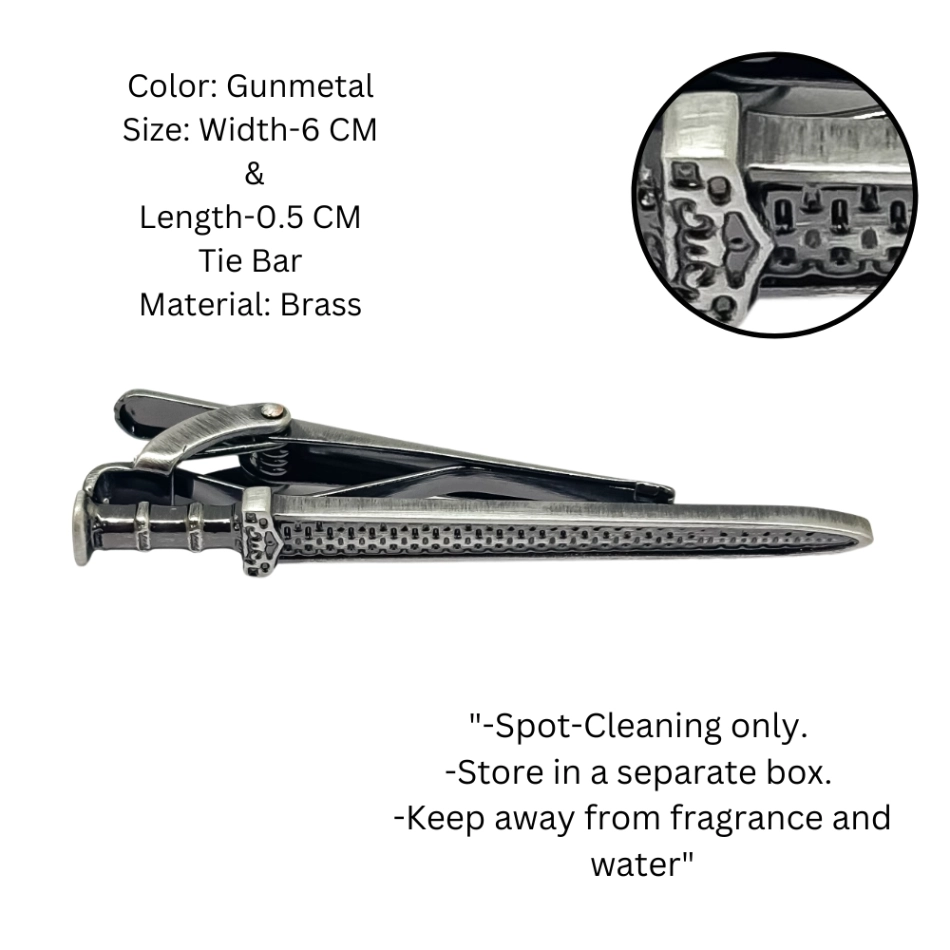 Gunmetal Sword Design Brass Tie Bar for Men for Men