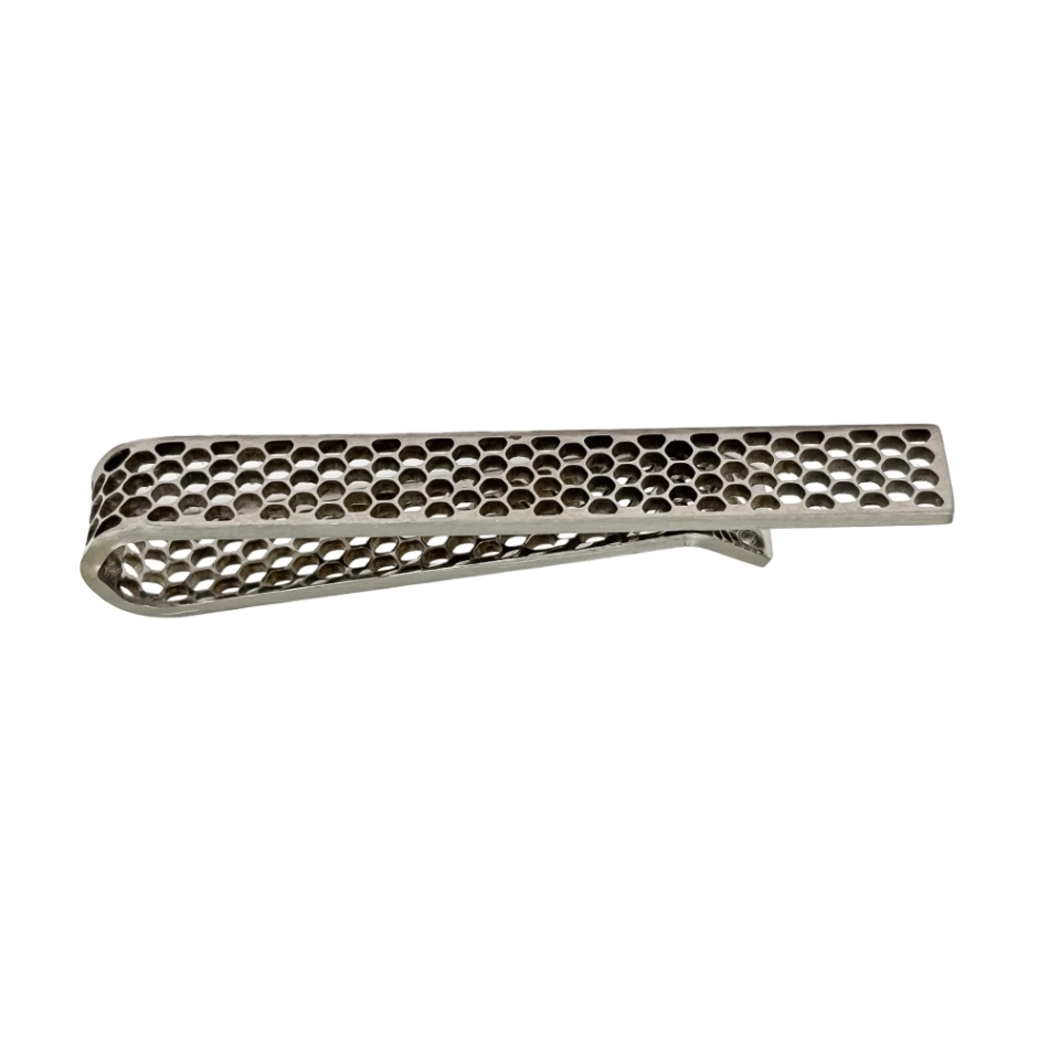 Silver Honeycomb Pattern Brass Tie Bar for Men for Men