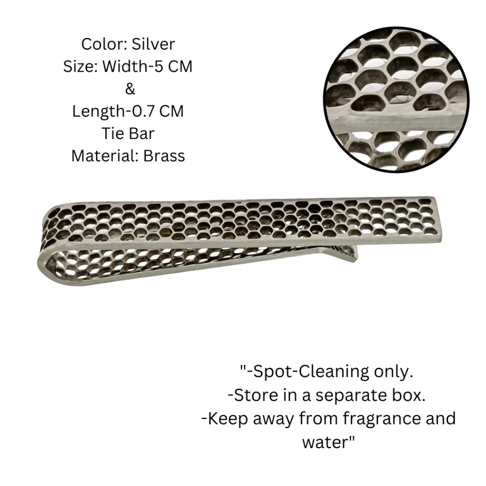 Silver Honeycomb Pattern Brass Tie Bar for Men for Men
