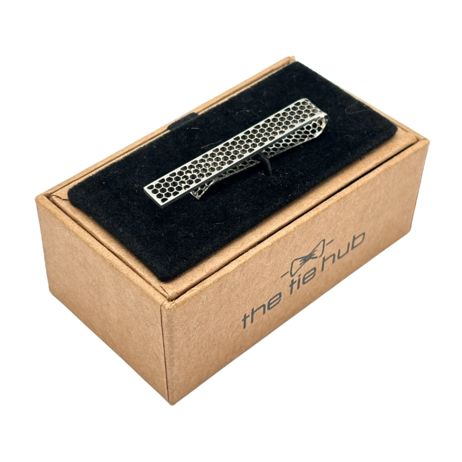 Silver Honeycomb Pattern Brass Tie Bar for Men for Men