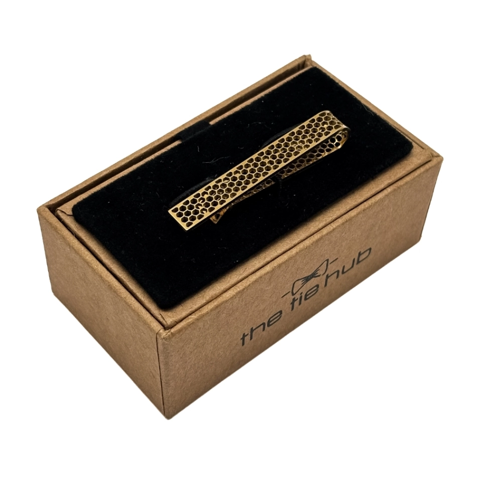 Gold Honeycomb Pattern Brass Tie Bar for Men for Men