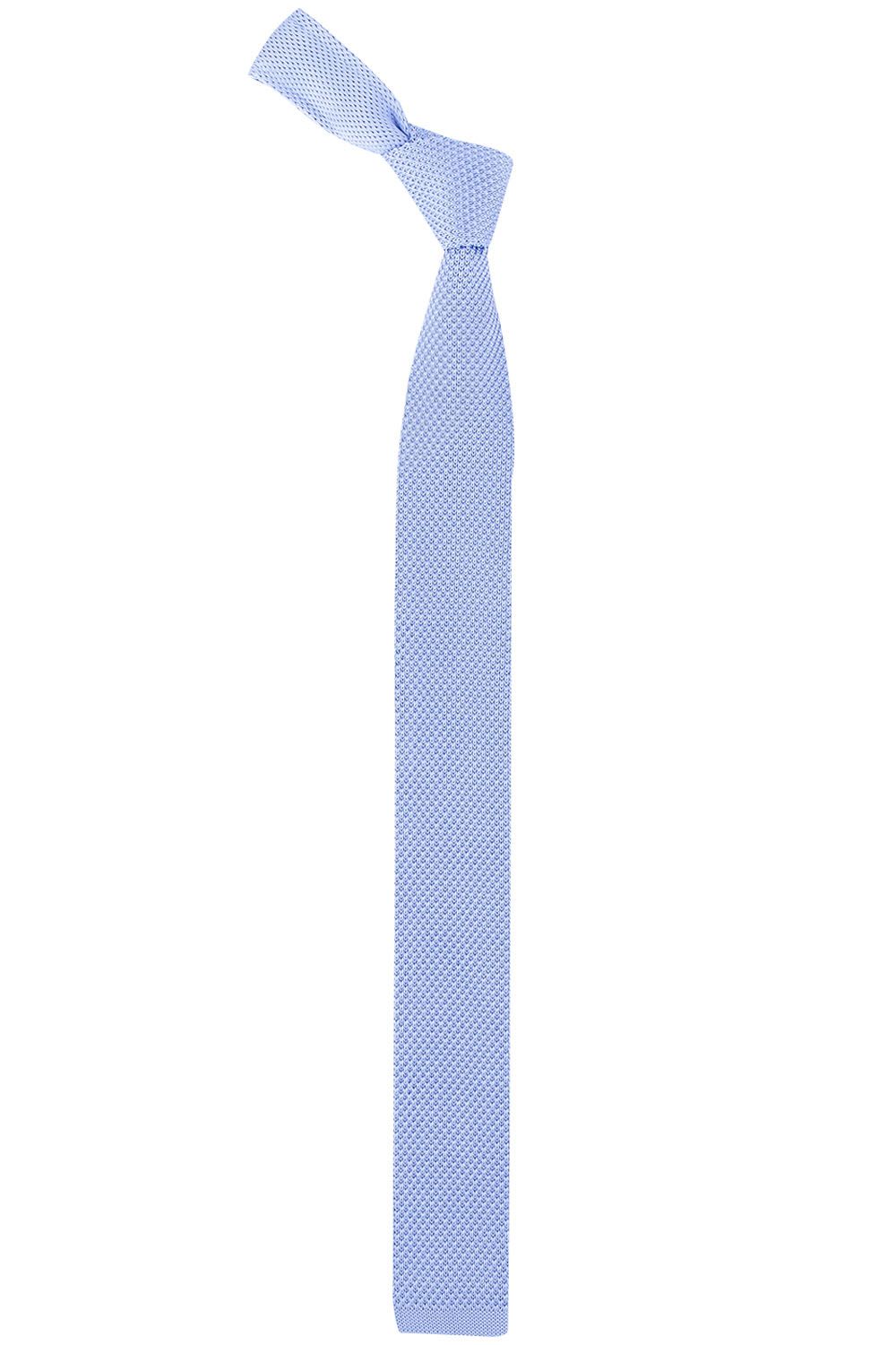Blue Solid Knitted Necktie for Men