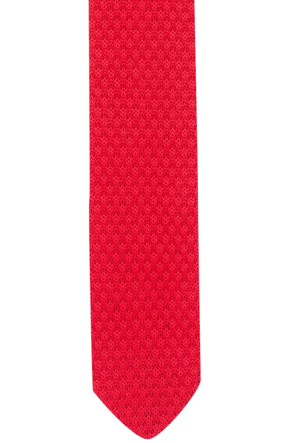 Red Solid Knitted Necktie for Men