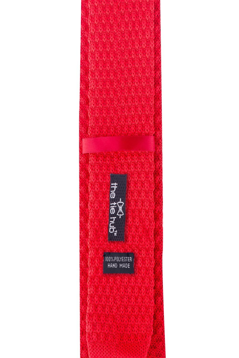 Red Solid Knitted Necktie for Men