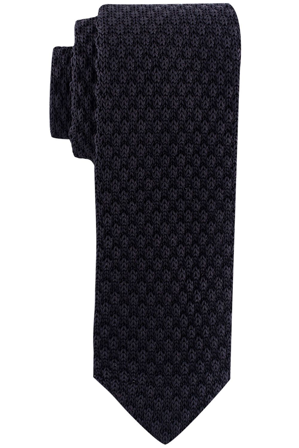 Black Solid Knitted Necktie for Men