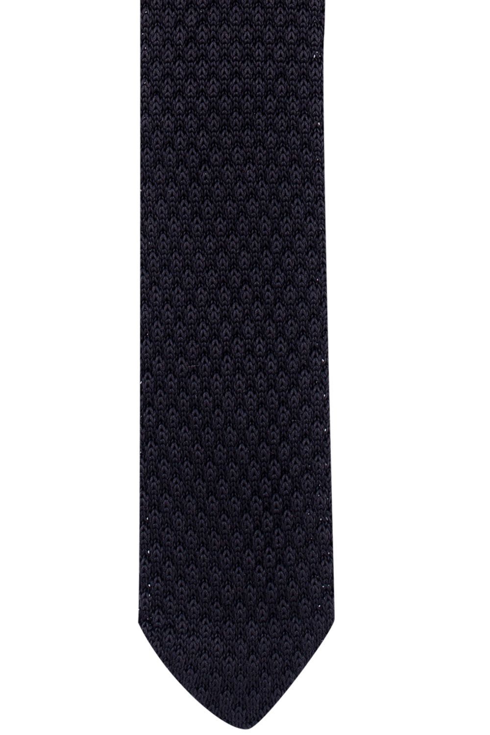 Black Solid Knitted Necktie for Men
