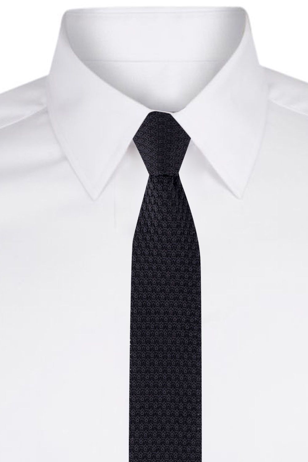 Black Solid Knitted Necktie for Men