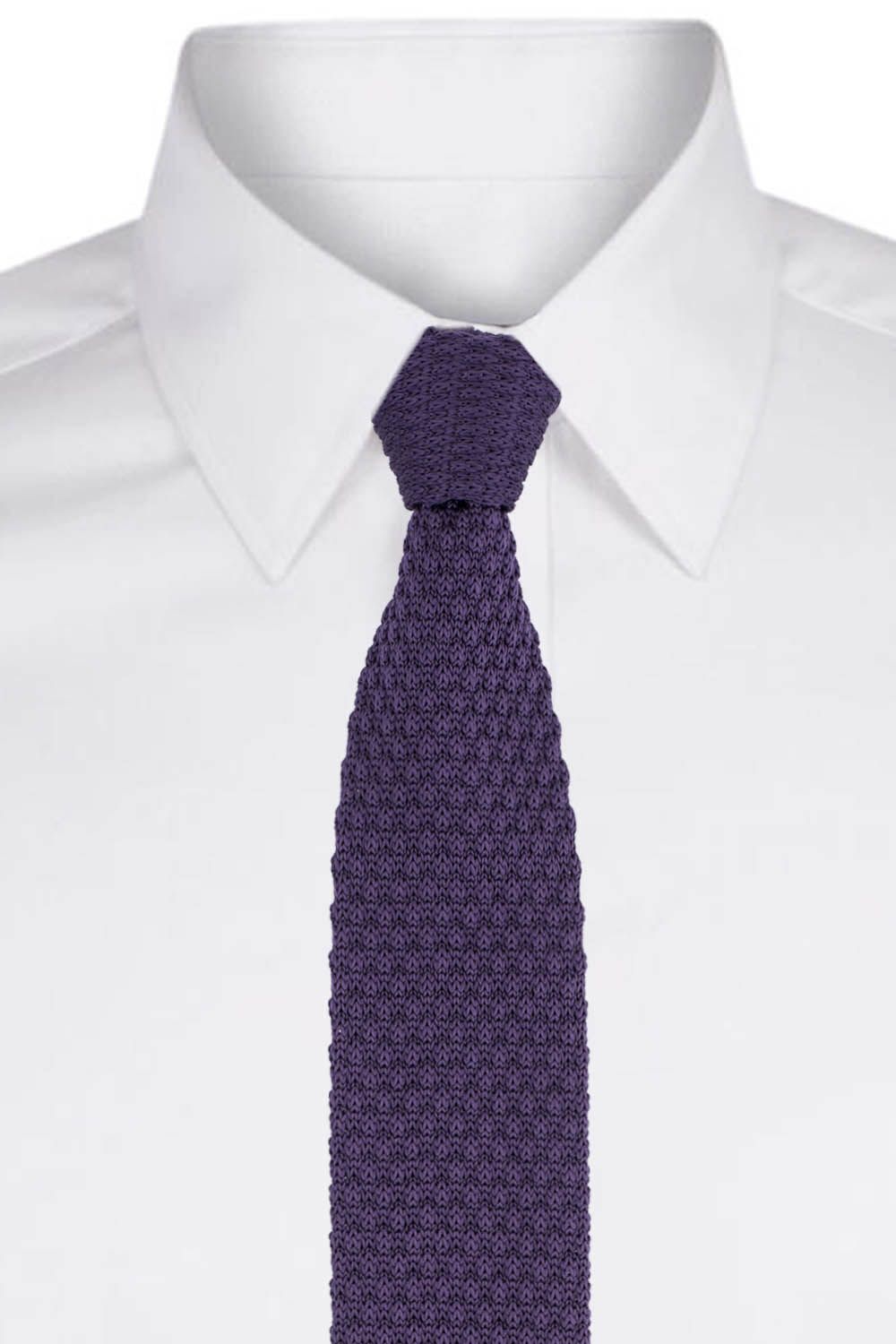 Purple Solid Knitted Necktie for Men
