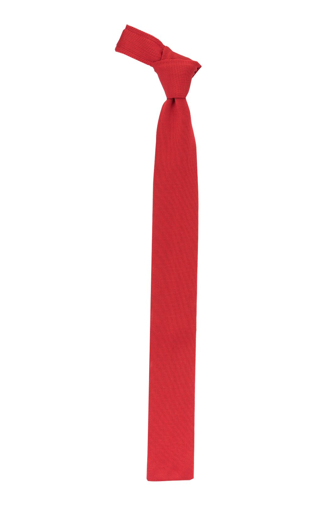 Red Solid Knitted Necktie for Men