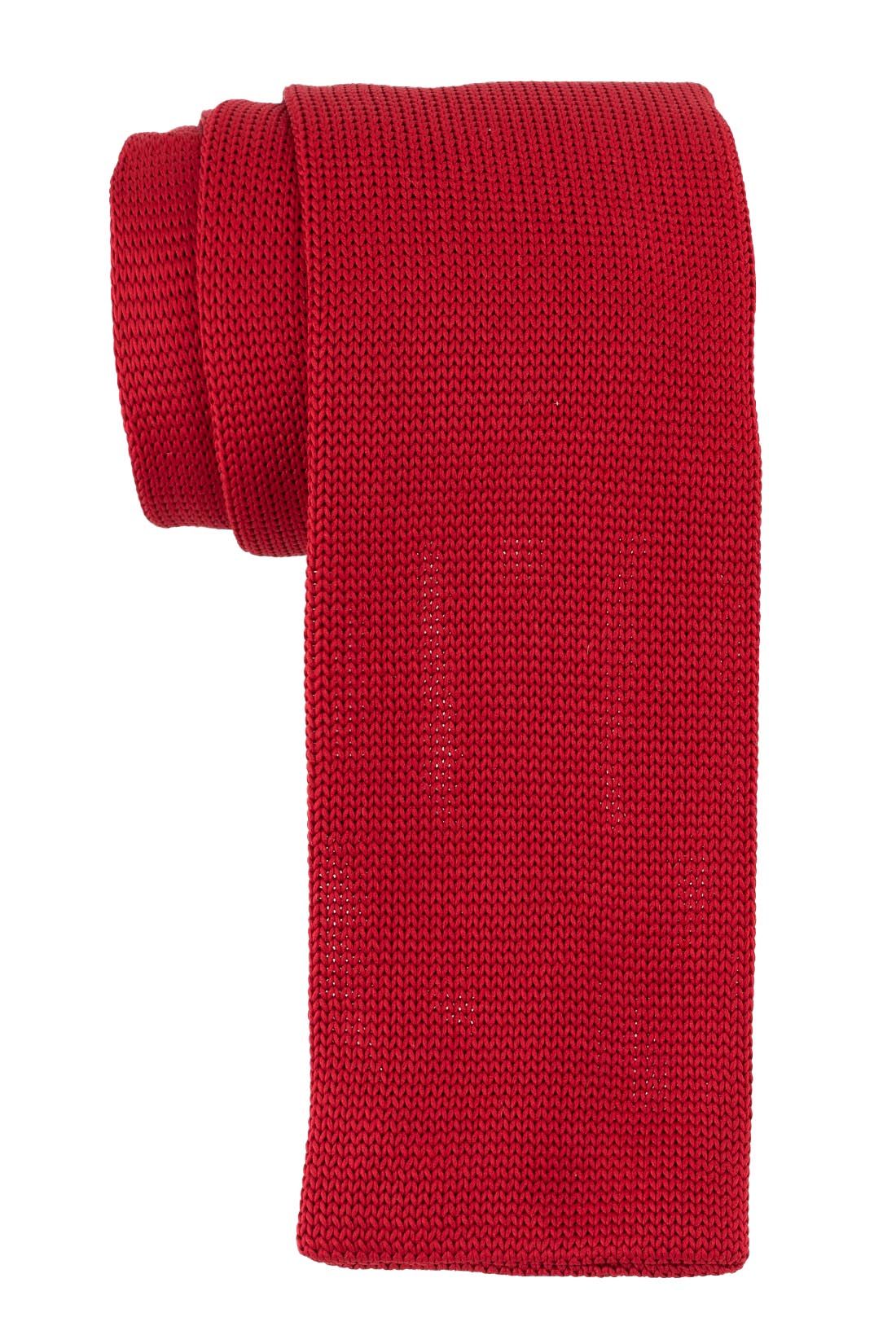 Red Solid Knitted Necktie for Men