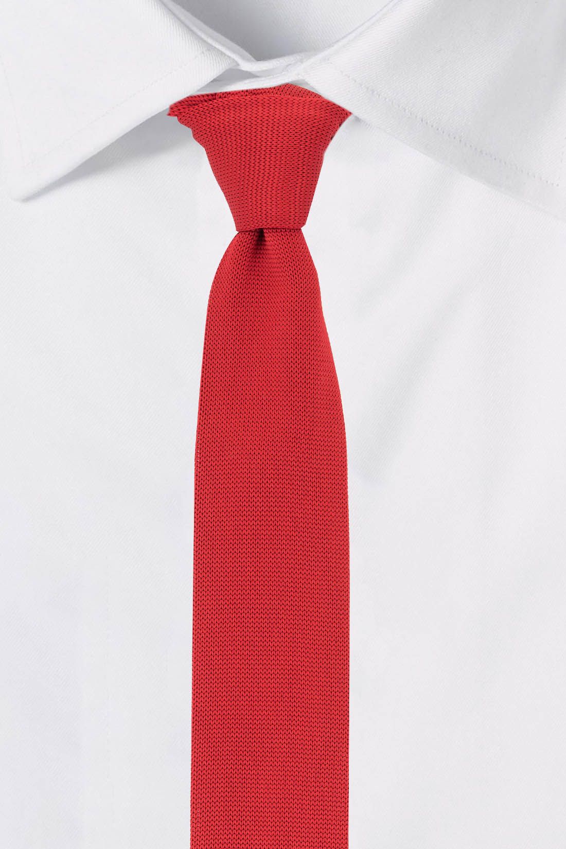 Red Solid Knitted Necktie for Men