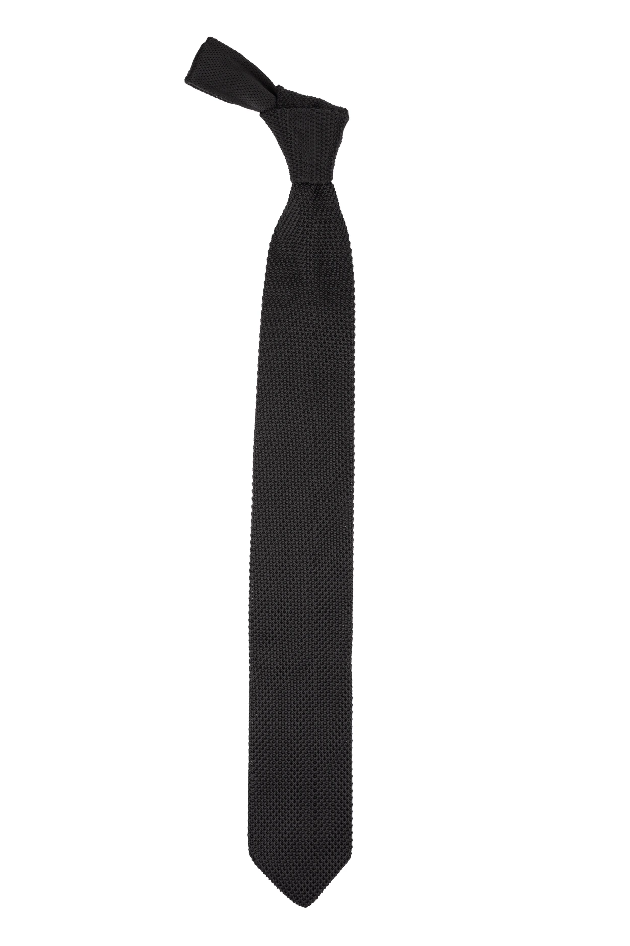Black Solid Knitted Necktie for Men