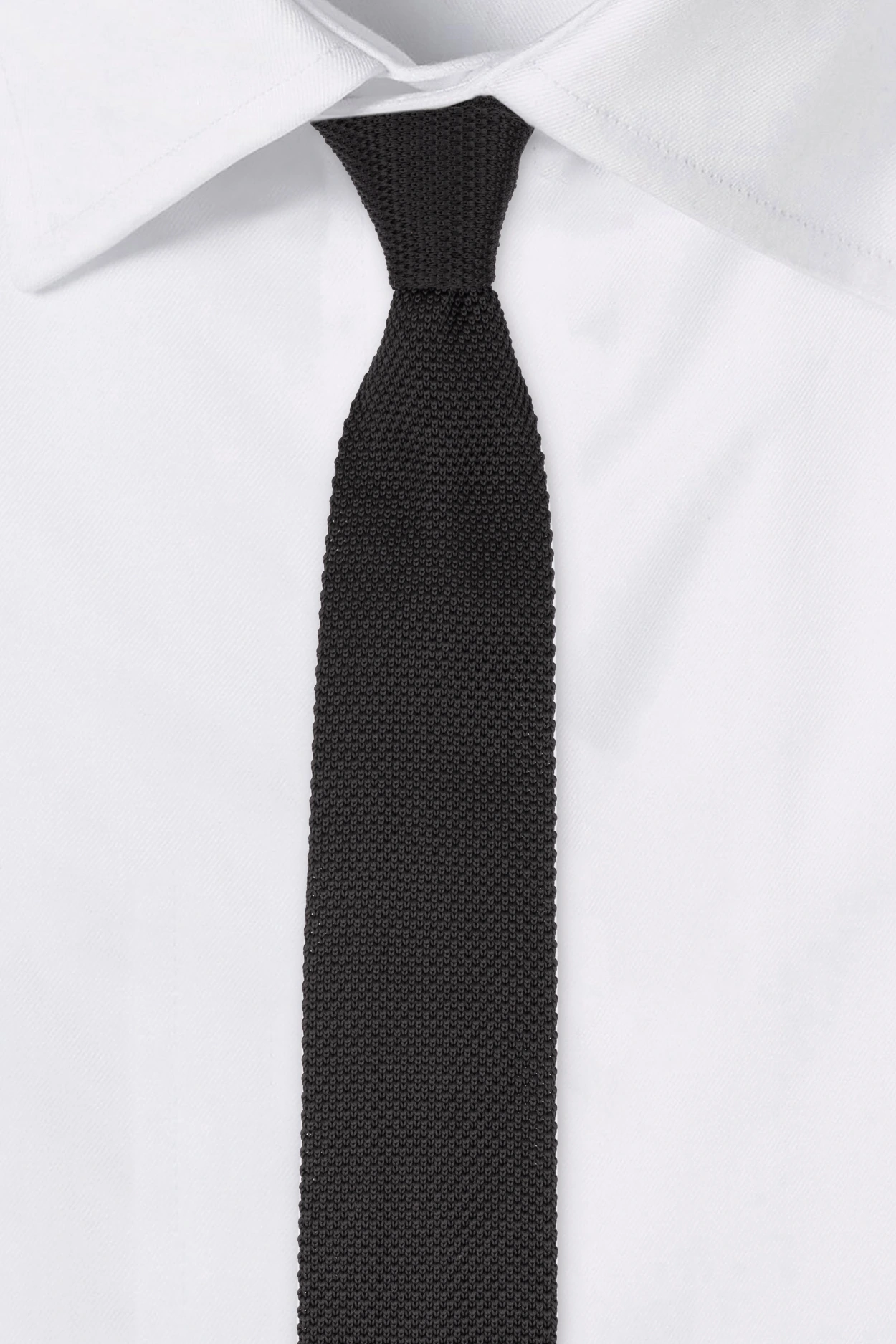 Black Solid Knitted Necktie for Men