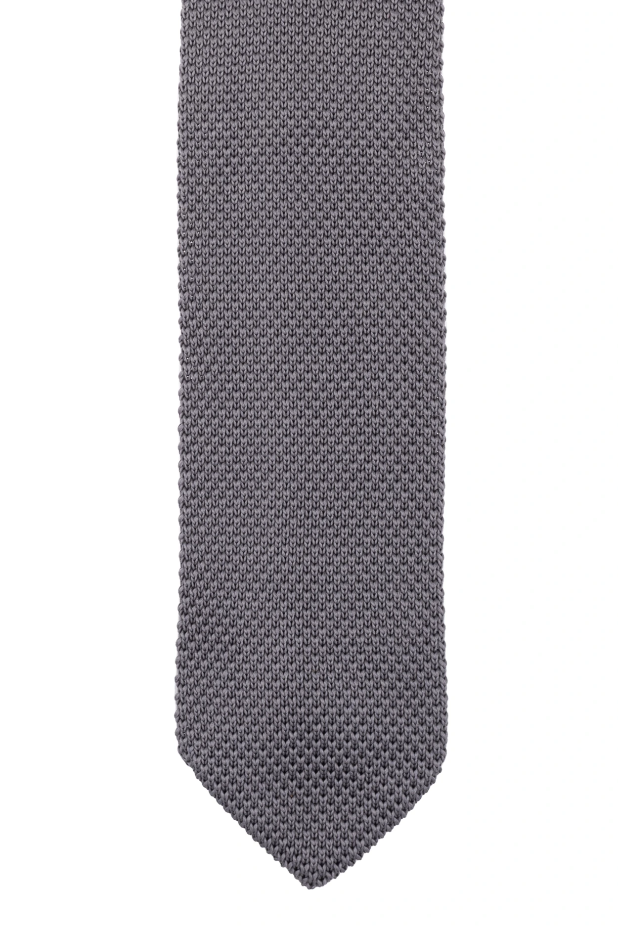 Grey Solid Knitted Necktie for Men
