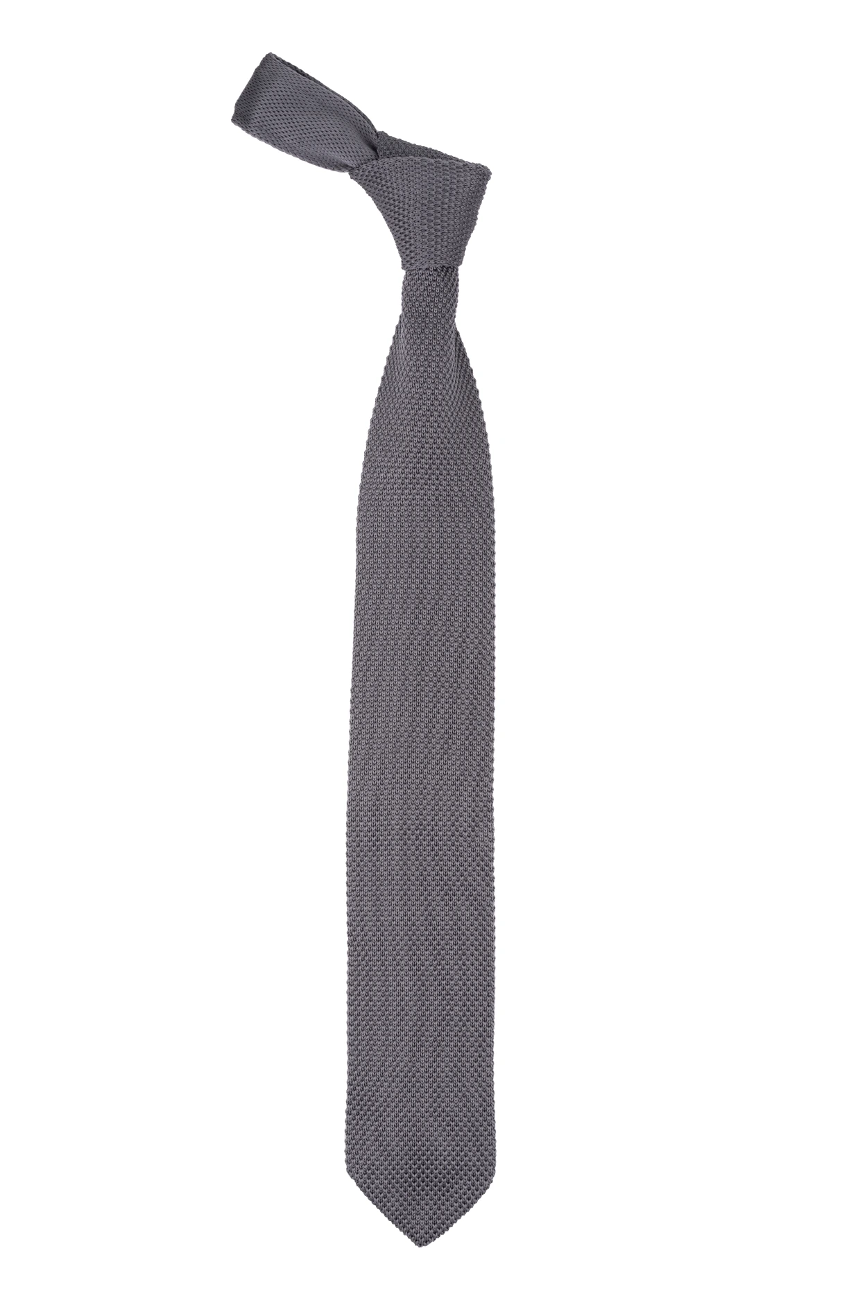 Grey Solid Knitted Necktie for Men