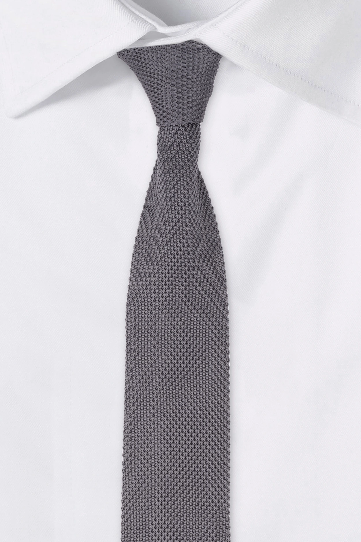 Grey Solid Knitted Necktie for Men