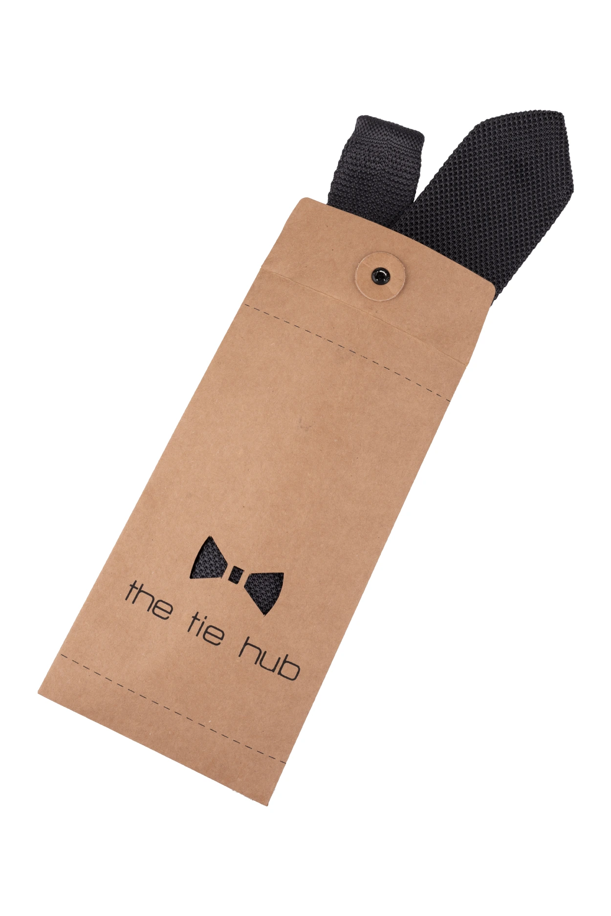 Grey Solid Knitted Necktie for Men