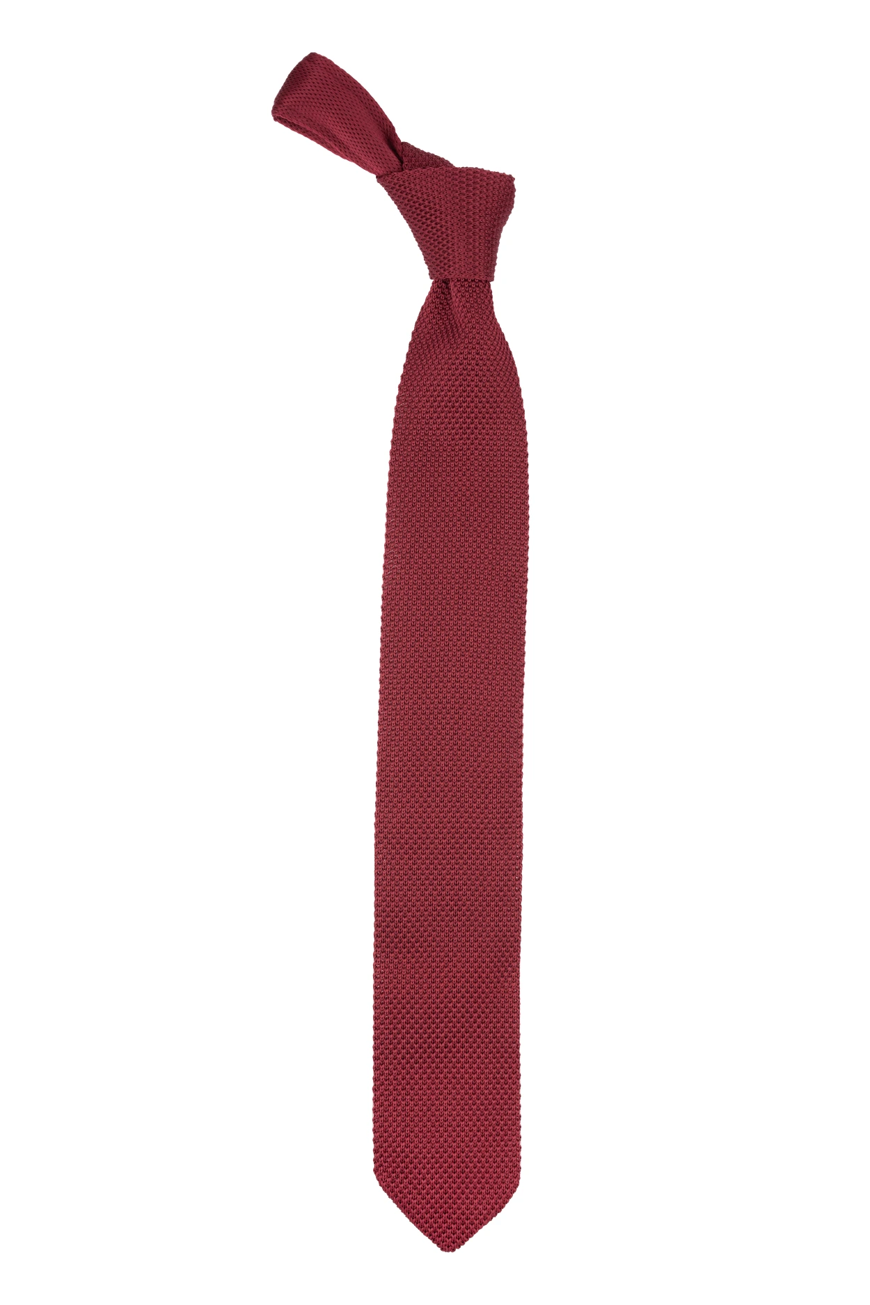 Red Solid Knitted Necktie for Men