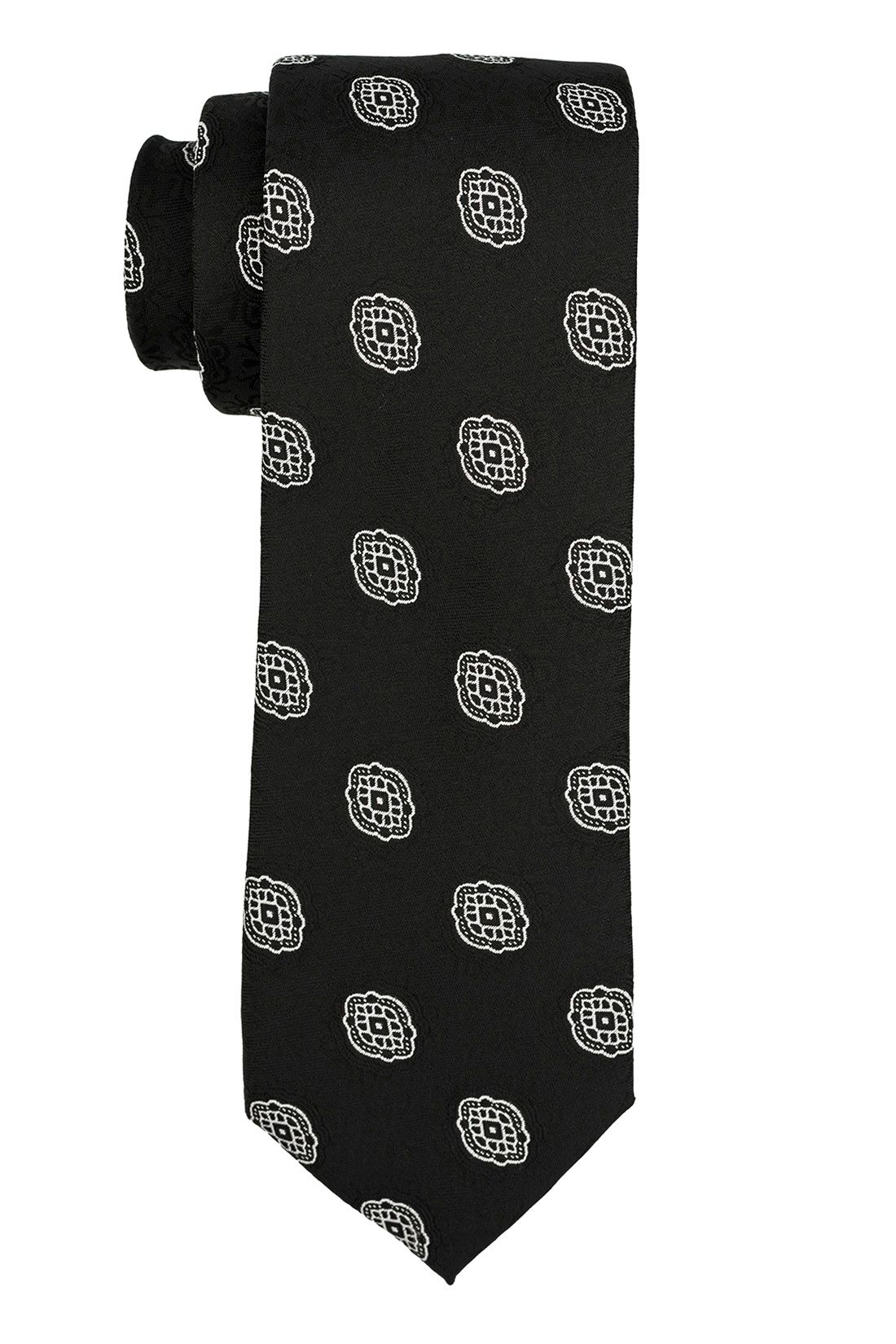 Black Geometric Microfiber Necktie for Men