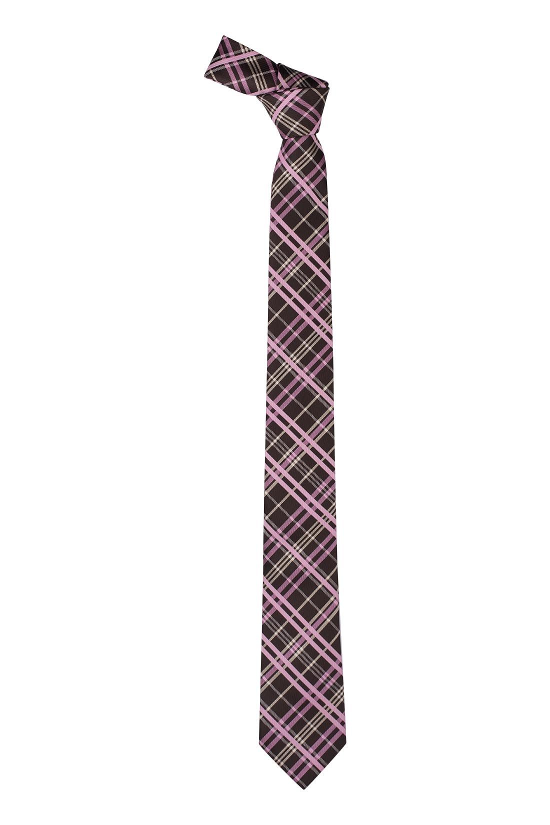 Brown Checkered Microfiber Necktie for Men