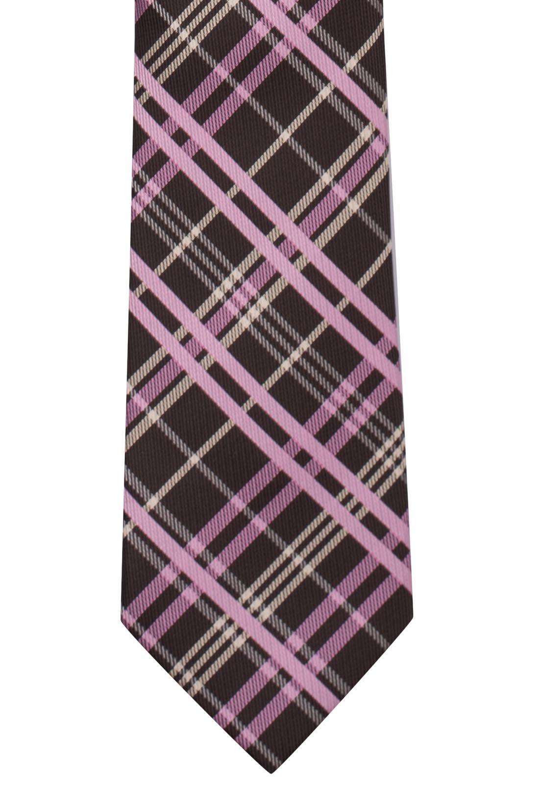 Brown Checkered Microfiber Necktie for Men