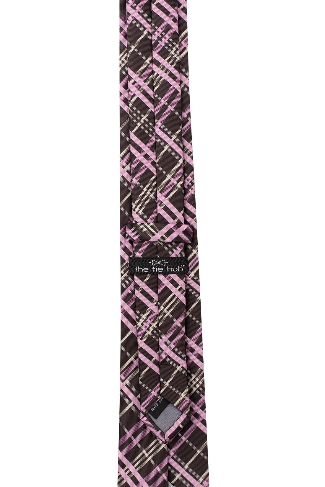 Brown Checkered Microfiber Necktie for Men