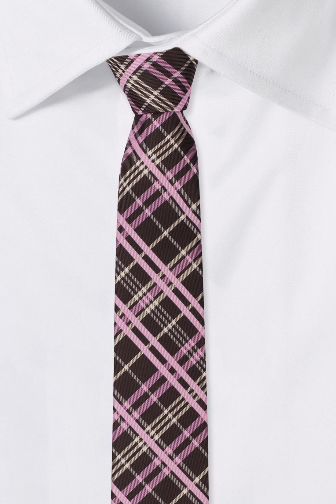 Brown Checkered Microfiber Necktie for Men