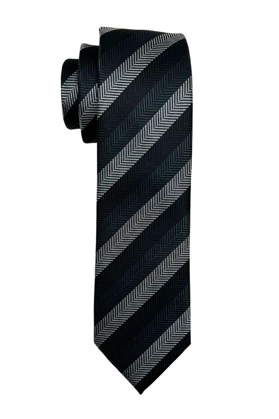 Black Striped Microfiber Necktie for Men