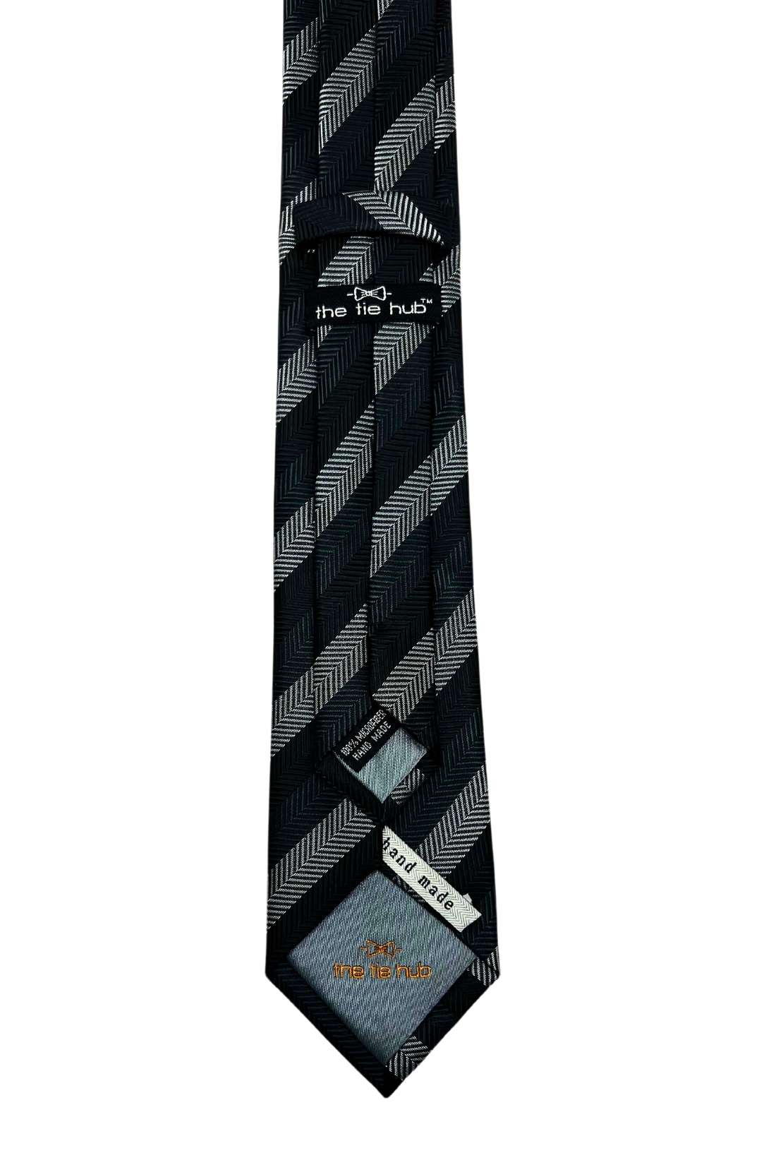 Black Striped Microfiber Necktie for Men