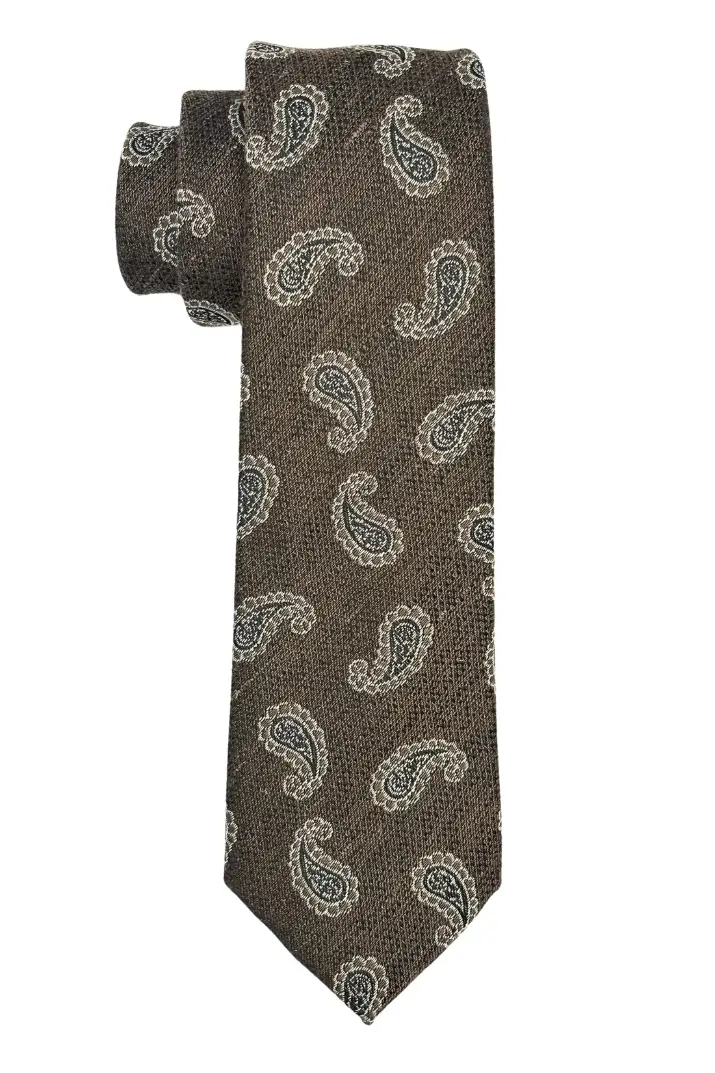 Brown Paisley Microfiber Necktie for Men
