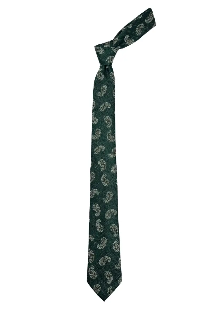 Green Paisley Microfiber Necktie for Men